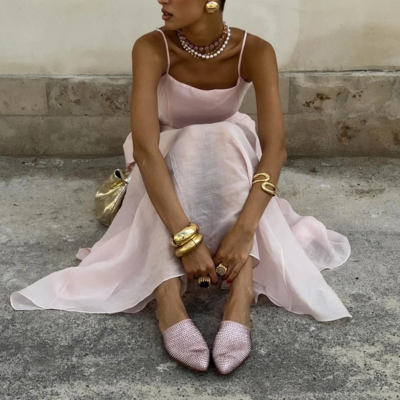 

Summer Solid Color Hollow Out Holiday Outfits Elegant Lady Commute 2 Piece Casual Sexy Halter Sleeveless Vest&Pleated Skirts Set