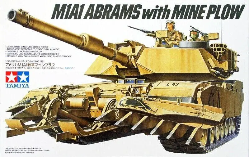 

Tamiya 35158 масштаб 1/35 модель комплект США Основной боевой танк M1A1 Abrams w/шахтный плуг