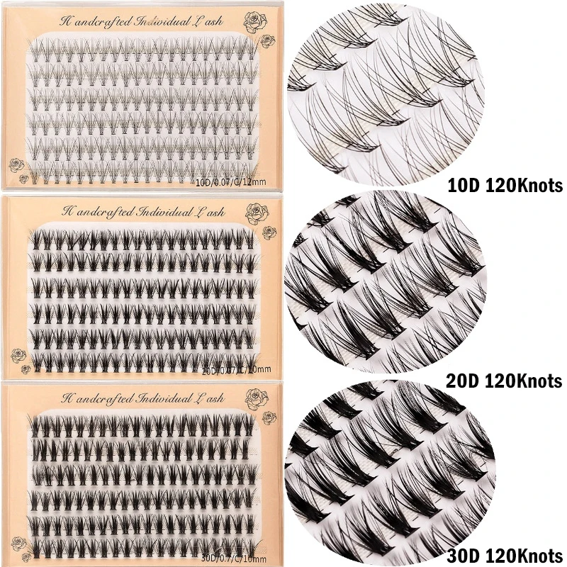 120 Knots/Set 0.07C 10/20/30 Hairs Natural Long Black False Eyelashes Extension Individual Grafted Fake Eye Lashes Mix 8/10/12mm