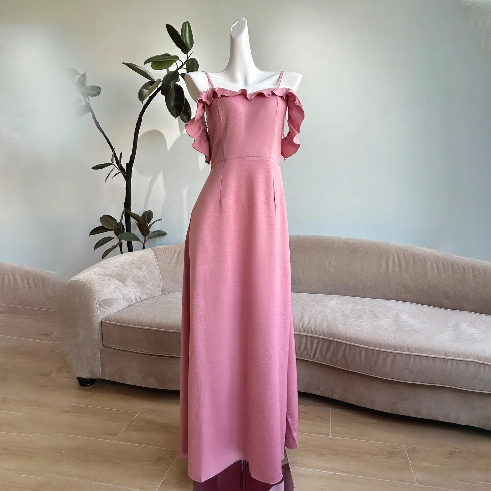 

Ruffles Pink Bridesmaid Dress Women Slippers A-line Chiffon Elegant Dresses Wedding Guest Long Ball Gowns Pleated Floor Length