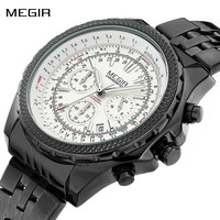 MEGIR Luxury Business Men's Watch Stainless Steel Quartz Wristwatch Waterproof Calendar Big Dial Sport Chronograph Clock 2006