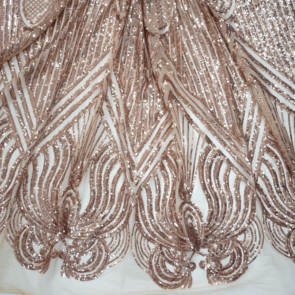 Nigerian Sequins Lace Fabric Rose gold High Quality African Lace French Tulle Sequin Embroidery Lace Fabrics For Party Dress