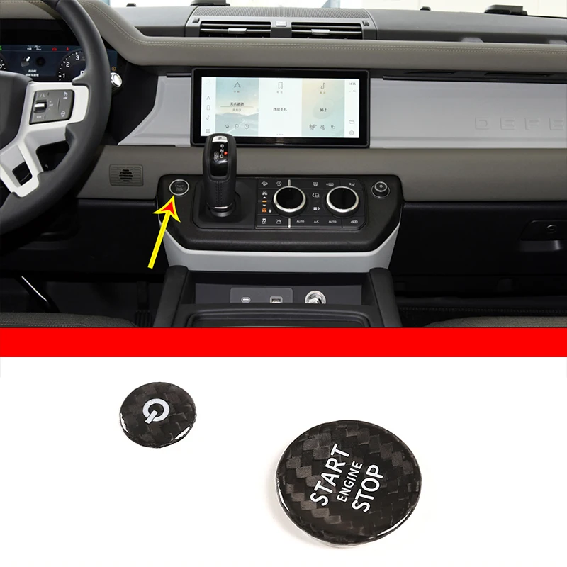 Real Carbon Fiber Car Engine Start Button Protective Cover Stop Switch Sticker For Land Rover Defender 2020-2022 Auto Parts