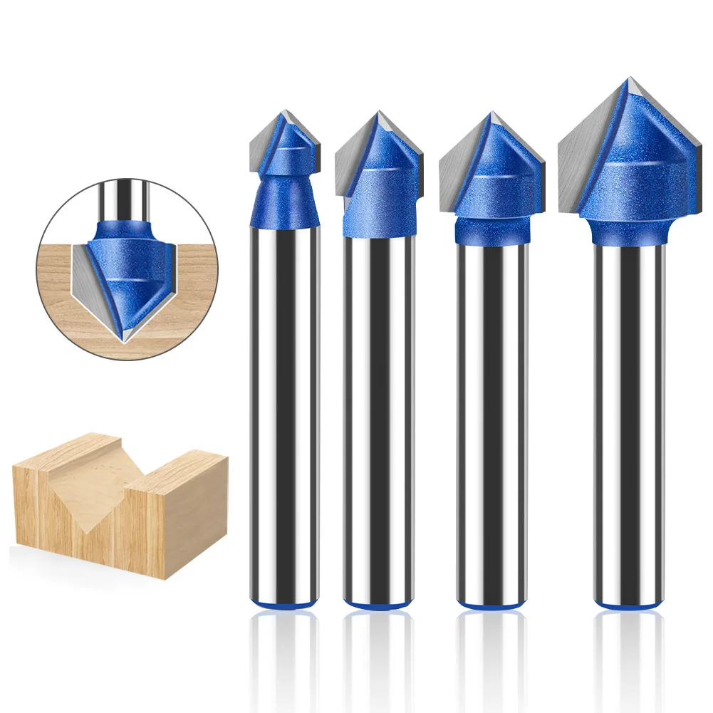 6mm 1/4in Shank 90 Degree V Type Slotting Cutter Router Bit CNC Solid Carbide Woodworking Milling Cutter Carving Grooving Tools