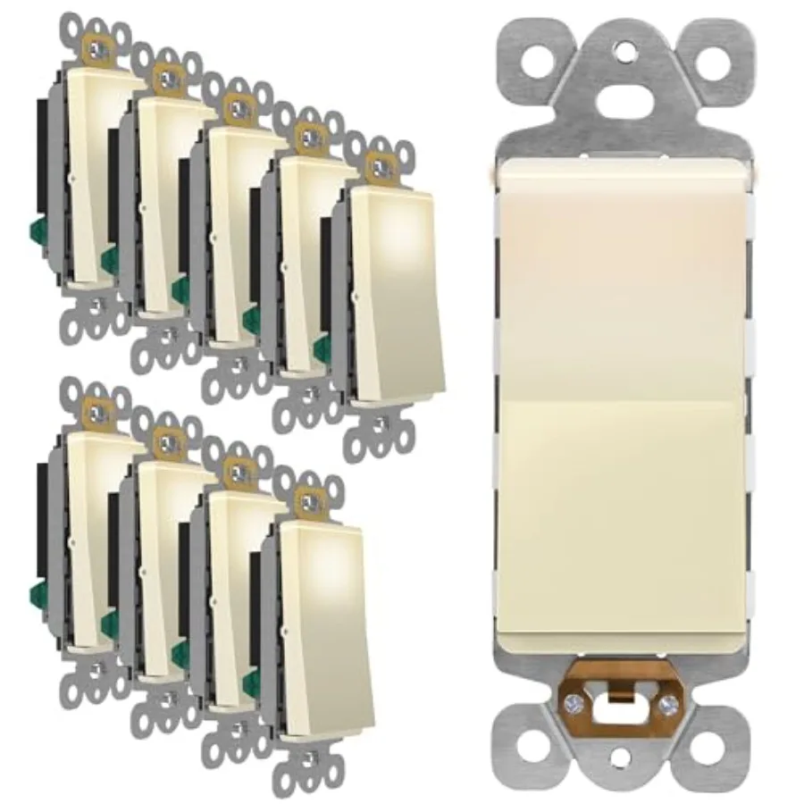 Decorator Switch with Lighted Paddle UL Listed Illuminated Paddle Switch Matte Finish Rocker Switch -Pole 3-Wire Residential/Co