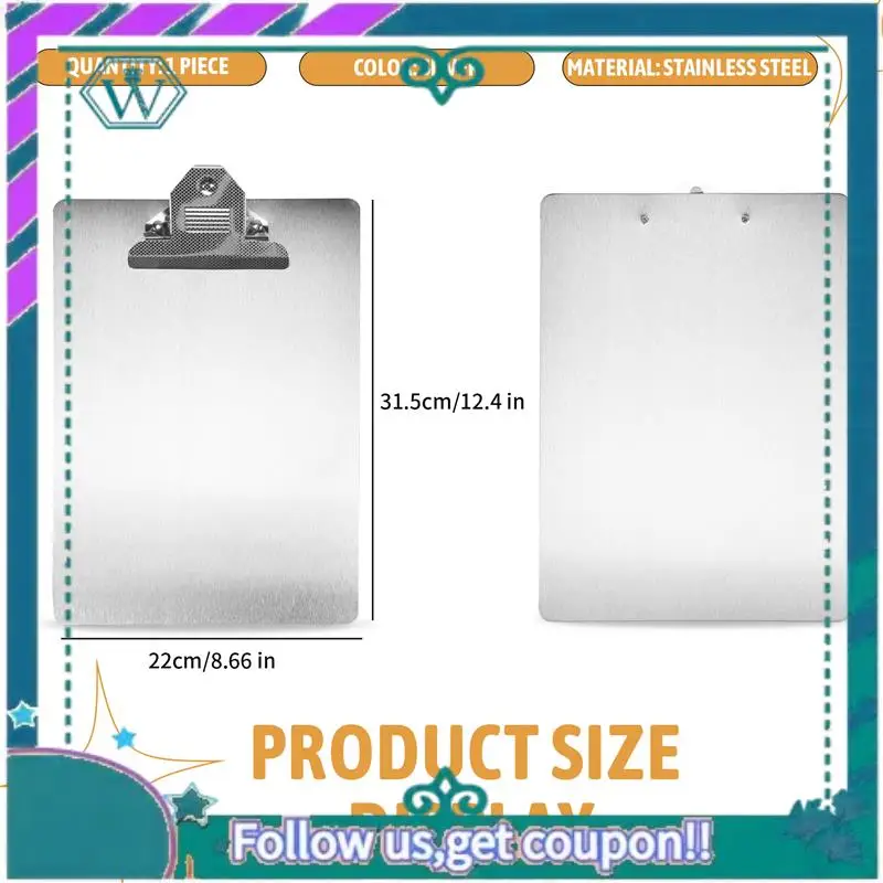 Upgraded File Folder Metal Clipboard A4 Stainless Steel Clip Board Organizer Binder Board Menu Splint For Office School Teach