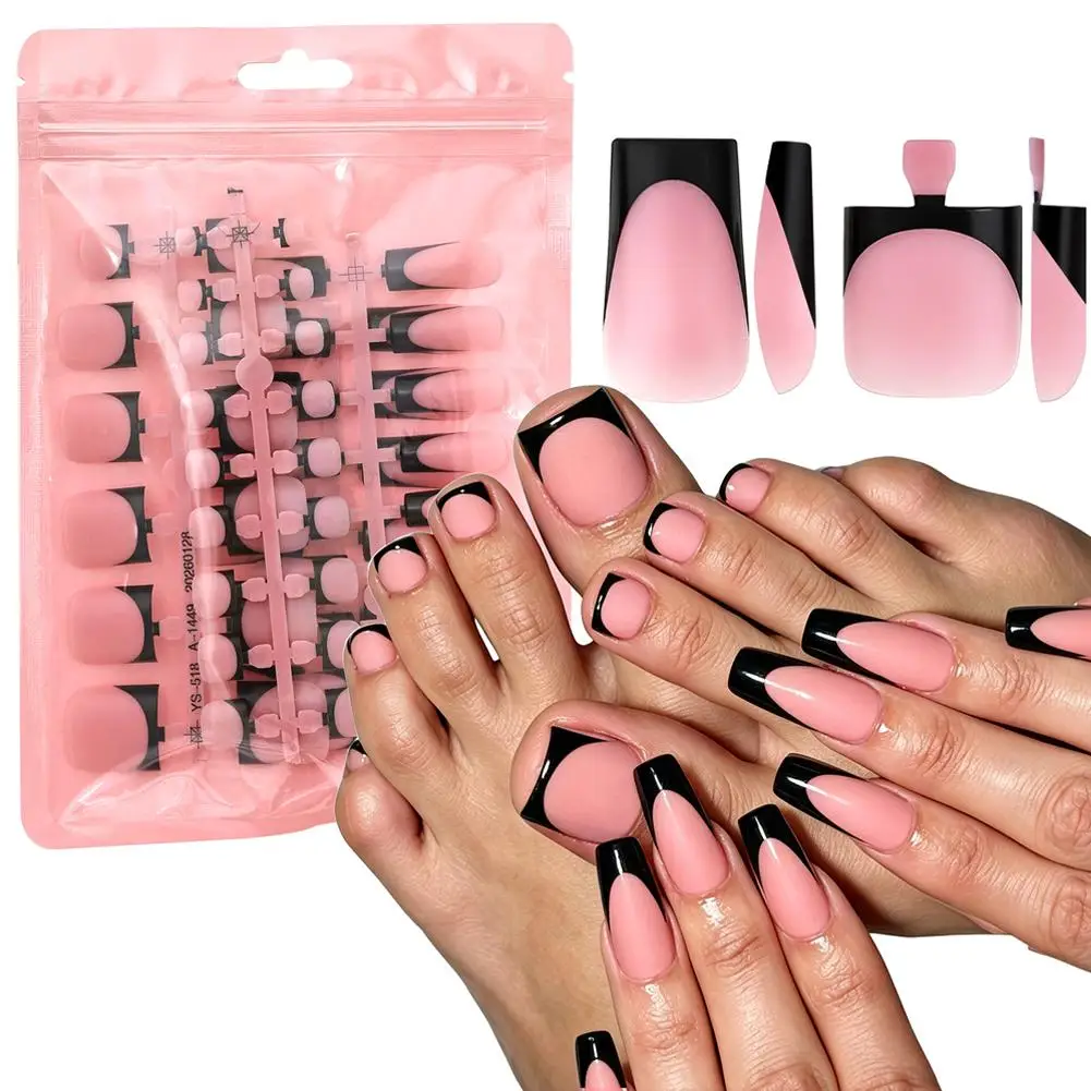 60-teiliges französisches Hand- und Fußnagelset, kurze, quadratische, glänzende künstliche Zehennägel aus Acryl, vollständige Abdeckung, geeignet für Nagelstudios. – Detail 4