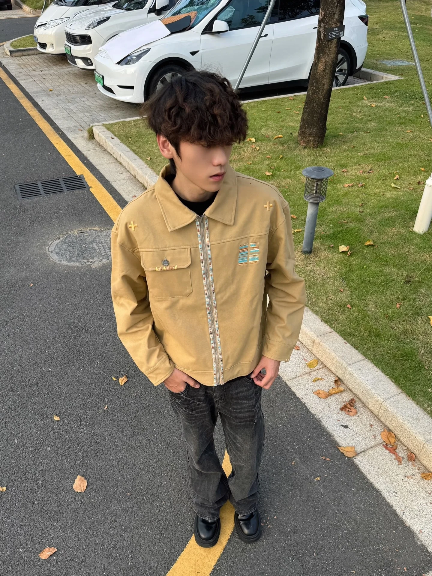 

Ретро американский хаки с вышитыми лацканами пилот джет свободная повседневная верхняя одежда для мужчин и женщин молодежное украшение на молнии