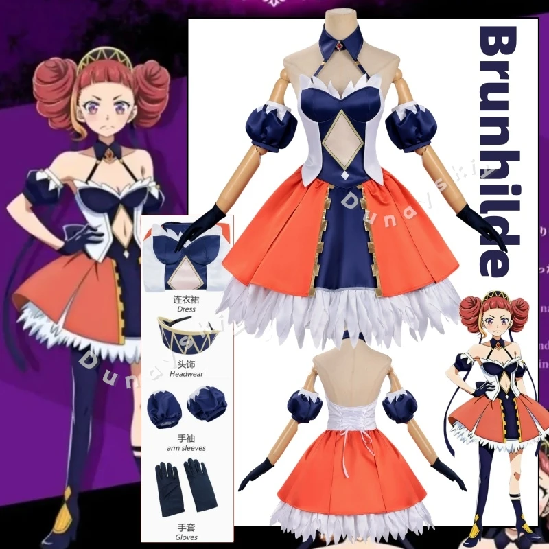 

Record Of Ragnarok Brunhilde Cosplay Costume Orange Blue Feather Trim Dress Halloween Battle Anime Outfit For Women