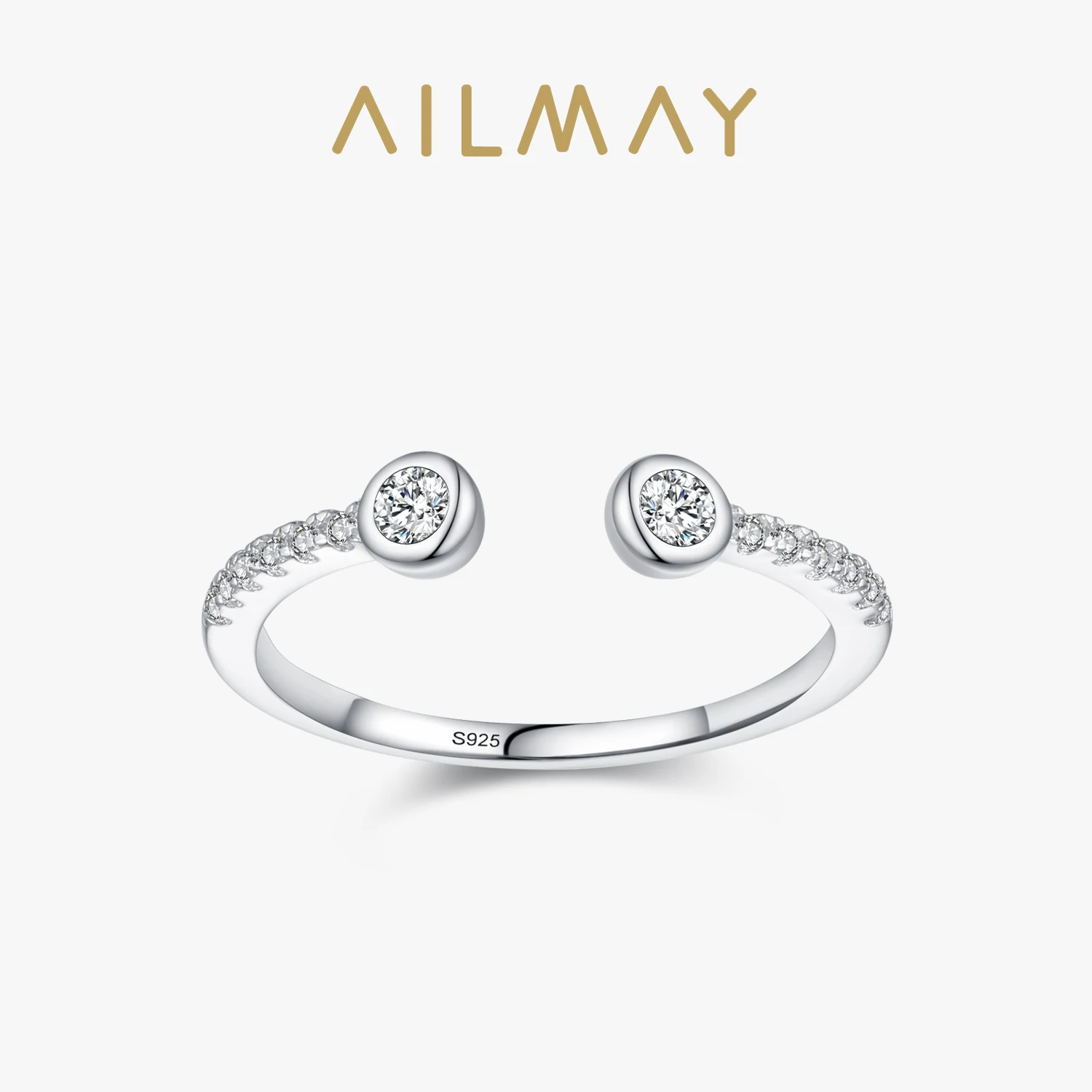 Ailmay Real 925 Sterling Silver Trendy Round AAAAA CZ Adjustable Finger Rings For Women Engagement Anniversary Fine Jewelry Gift