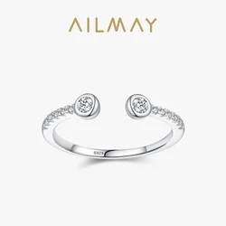 Ailmay Real 925 Sterling Silver Trendy Round AAAAA CZ Adjustable Finger Rings For Women Engagement Anniversary Fine Jewelry Gift