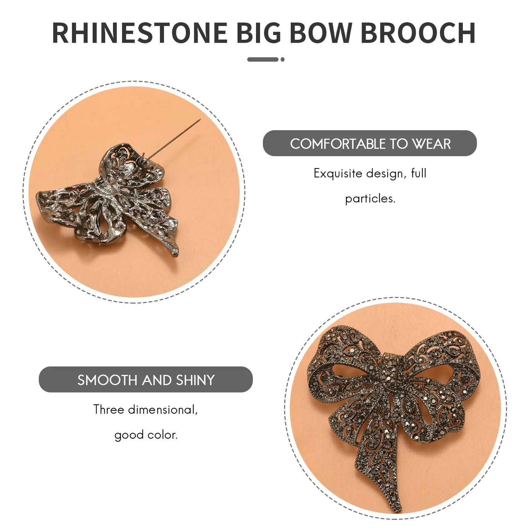 AOAO-خمر حجر الراين القوس دبابيس للنساء الأسود Bowknot بروش دبوس معطف الملحقات نمط أنيق #5