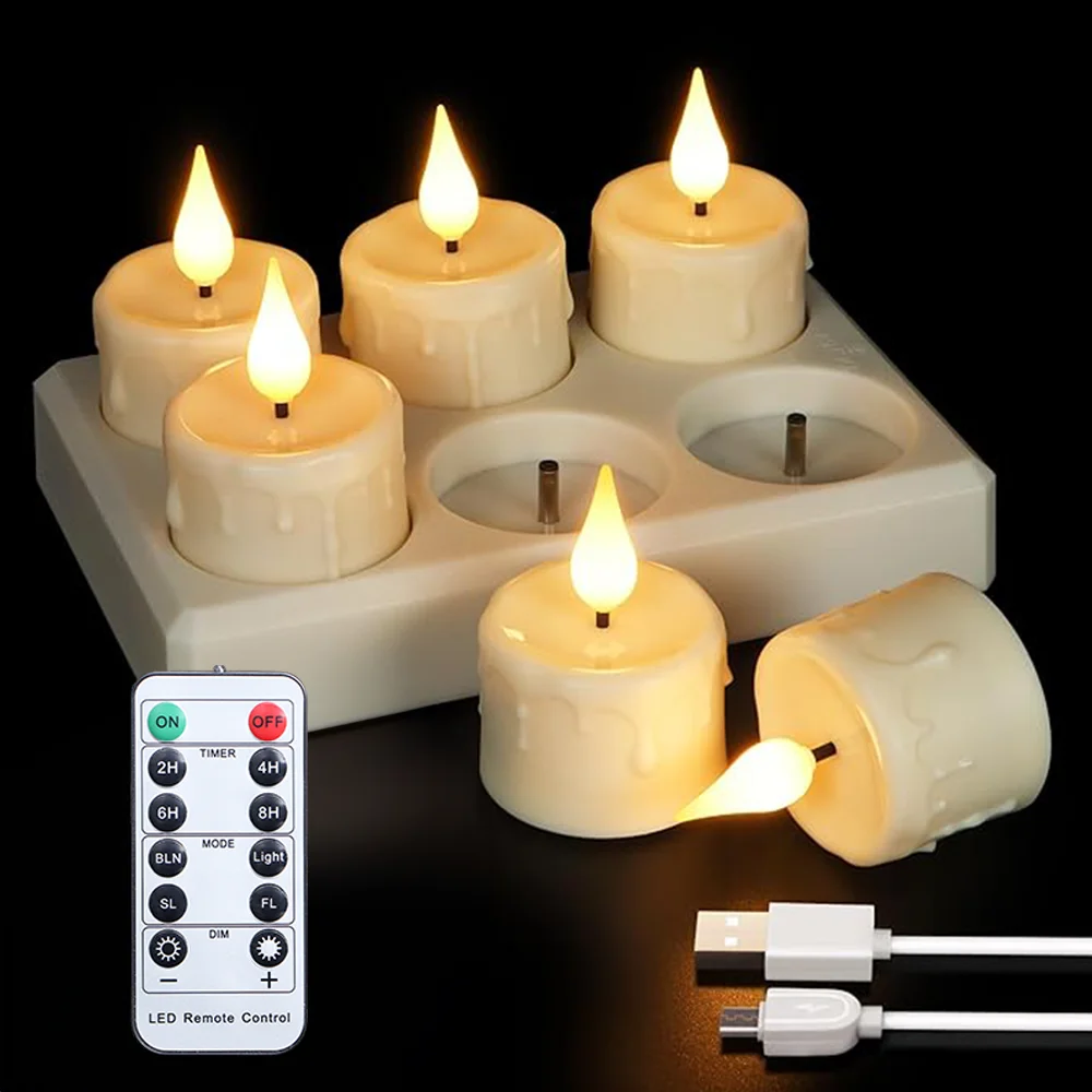 FPOO Wiederaufladbare Kerzenlampe mit Fernbedienung, LED-Kerzen für Raumdekoration, Geburtstag, Heimdekoration, Festival-Dekoration, flammenlose Kerze 7