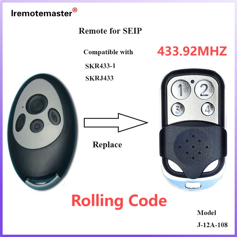 

For SEIP SKR 433 SKR433 SKRJ433 SKR433-3 SKR433-1 Garage Door Remote Control 433MHz Rolling Code Garage Door Opener Transmitter