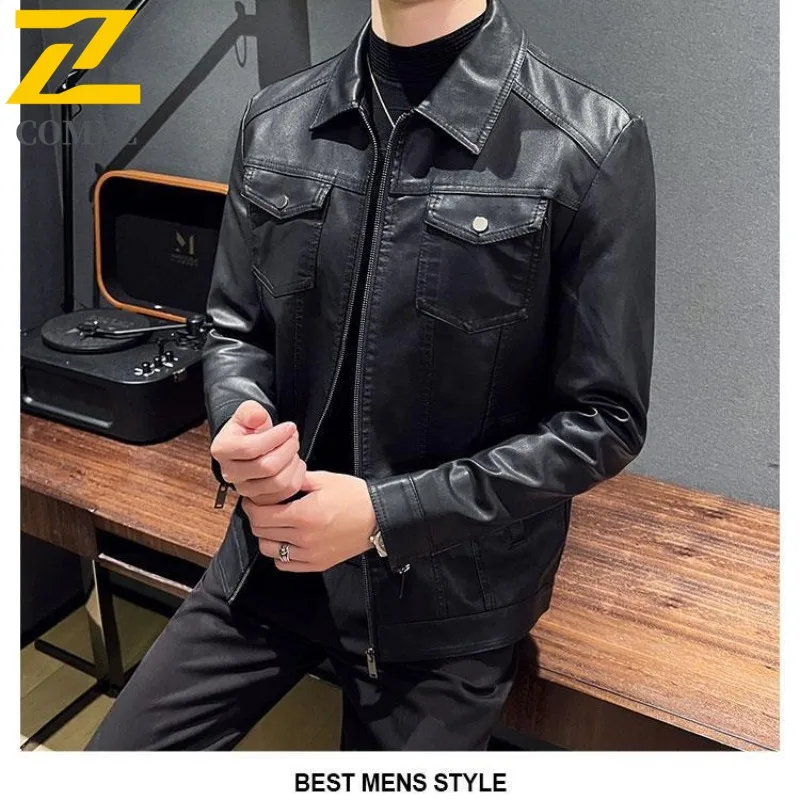 

COMXZ Youth Leather Jacket Men Coat Short Leather Jacket Men Spring Autumn Loose Street Trend Rider Motorcycle Handsome
