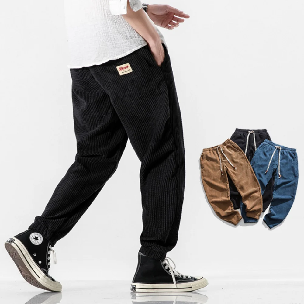 Japanese style Harun pants with corduroy, men's loose washed casual pants, corduroy tapered leg pants