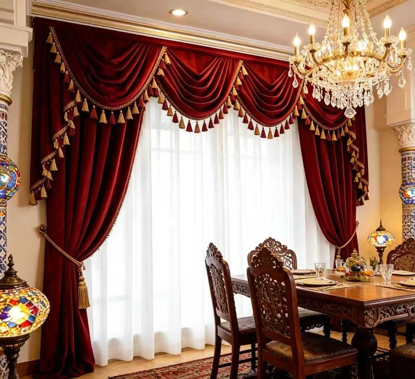 Custom Size French Light Luxury Retro Velvet Curtains, Window Valances, Romantic Living Room and Bedroom Floor-to-ceiling Window