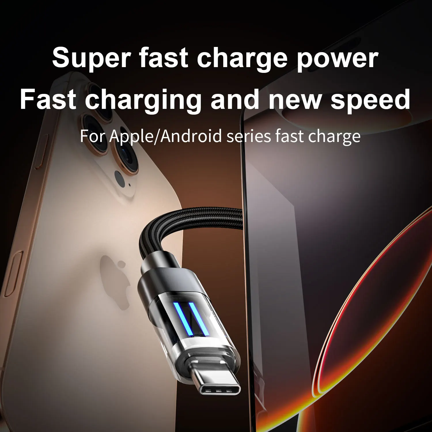 UTHAI YO4 Smart light 100W data cable, dual light strip fast charging braided data cable suitable for Huawei Android phones