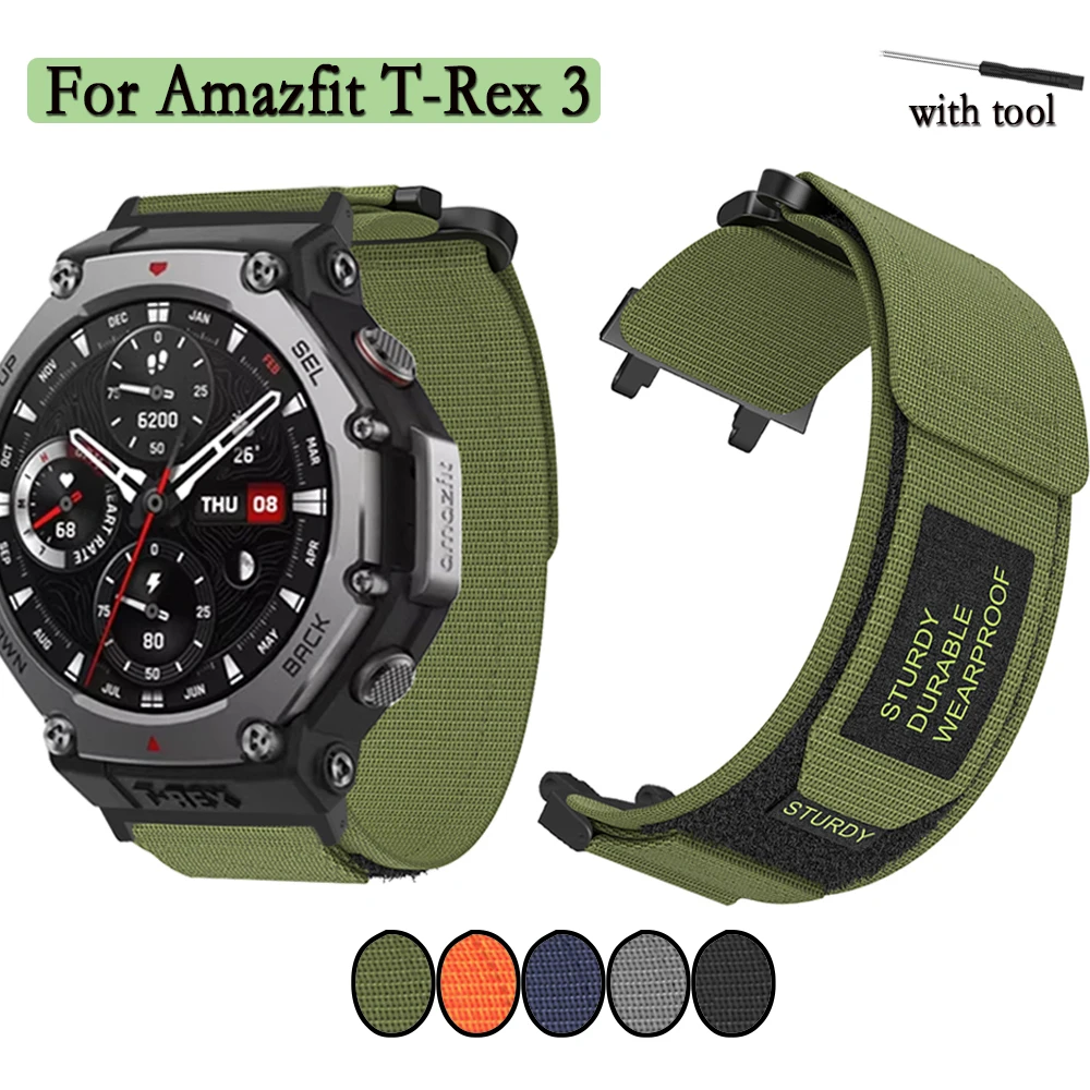 Nylon Strap For Amazfit T-Rex 3 Watchband Adjustable Lightweight Breathable Wristband Hook&Loop Band With Tool