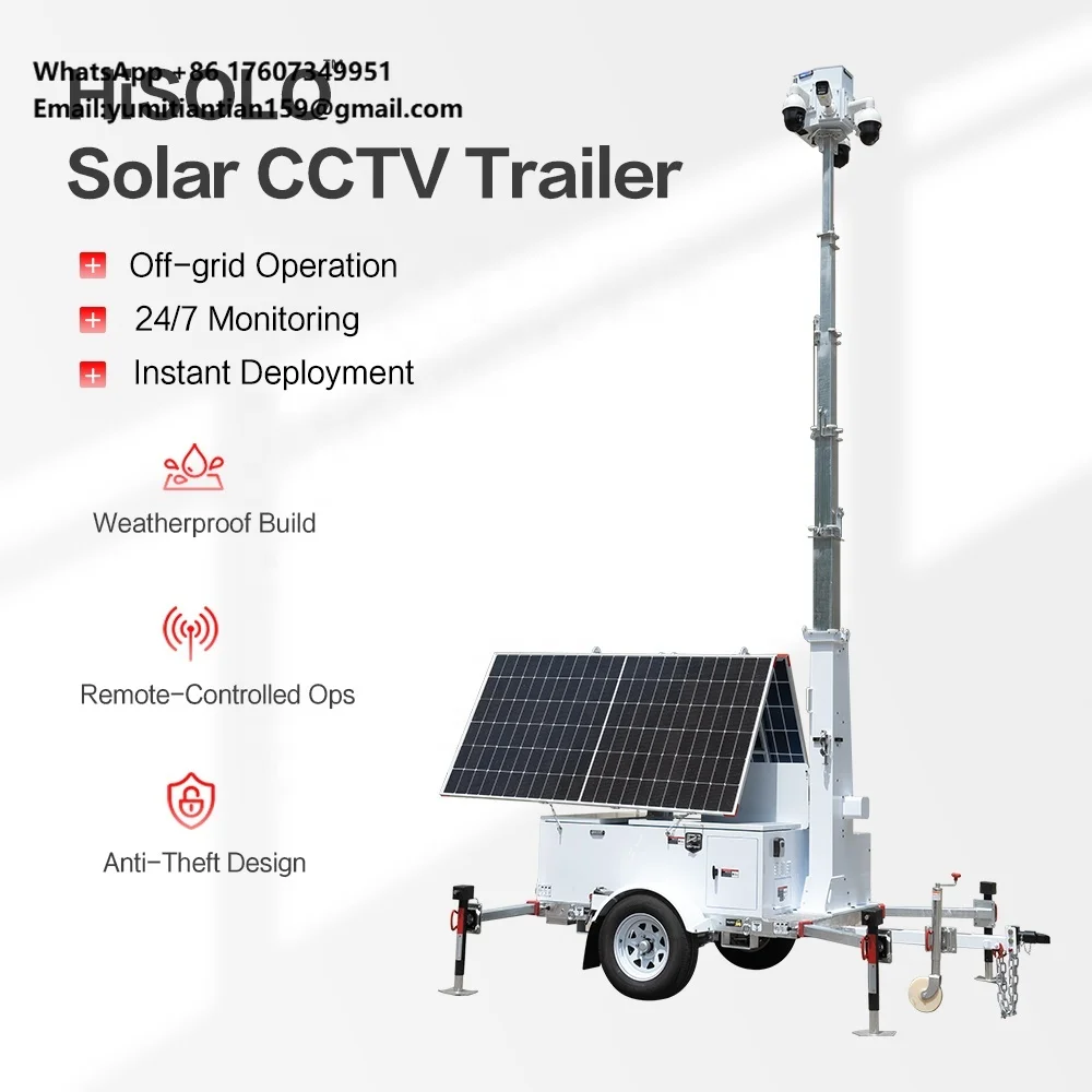 Solar Cctv Trailer Mobile Surveillance Tower 4G WIFI Cameras 4g Sim Card 360 Degree for Off-grid Security Farm Ranch Monitoring