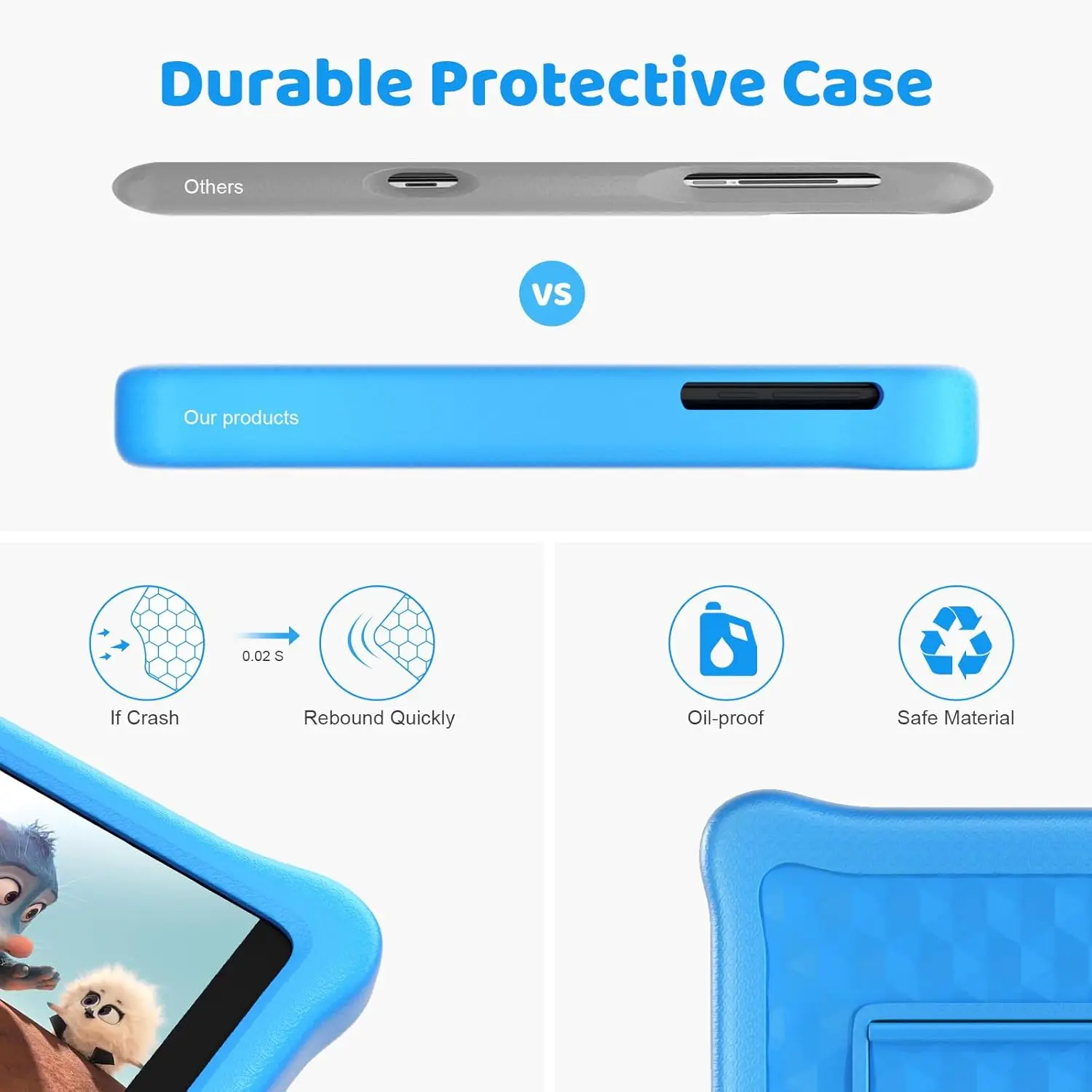 Tavoletta per bambini da 8 pollici Tavolette Android 12 2 GB RAM 64 GB ROM 1280 x 800 IPS Schermo HD WiFi Bluetooth Doppia fotocamera Custodia per controllo parentale