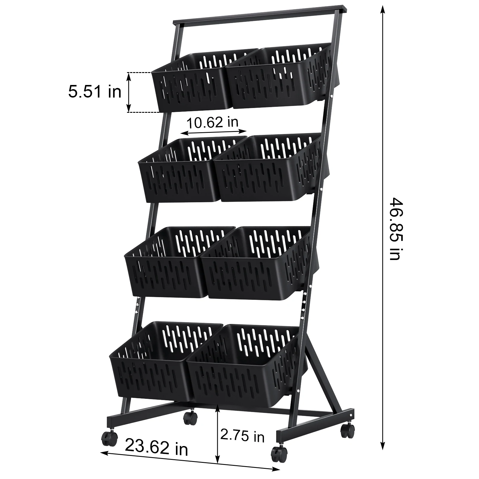 Fruit Vegetable Storage Basket Cart 4 Tier Stackable Mesh Storage Shelf with Wheels Pantry Organizer Rack with Detachable