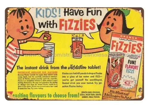 1960s fizzies drink mix comic ad metal tin sign advertising wall lodge cafe