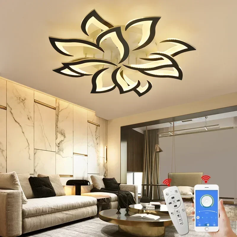 Modern Flower Pattern Acrylic Ceiling Lamp Bedroom Living Room Restaurant Dimmable Creative LED Chandelier Home Lighting Decor