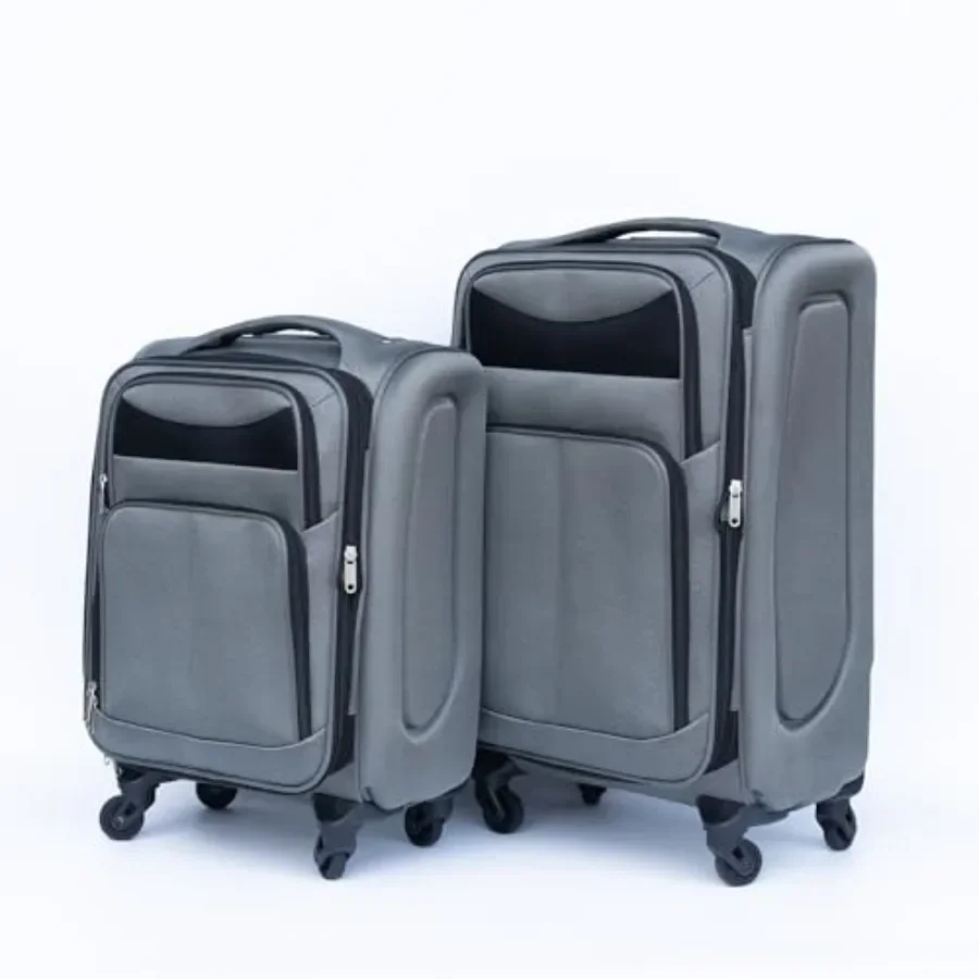 Juego de maletas de 2 piezas para viajes: fabricadas en tejido Oxford, color gris, con ruedas silenciosas de 360 grados y cierre de seguridad TSA en las maletas de 20 pulgadas (para llevar en cabina) y de 24 pulgadas (para registrar en el avión).