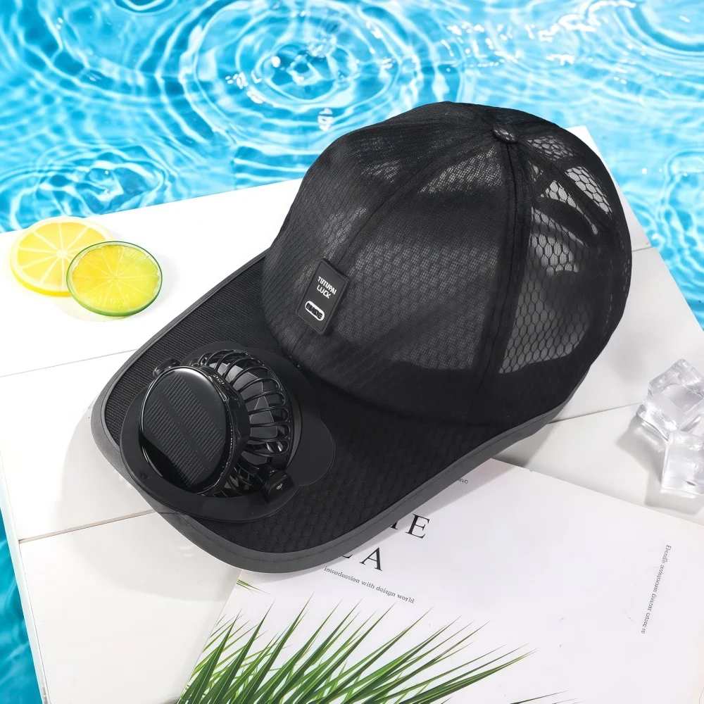 Solar Rechargeable Sun Visors Hat with 3-Speed Quiet Fan, USB Powered Solar Fan Cap, Breathable Mesh Cooling Hat Summer Outdoors