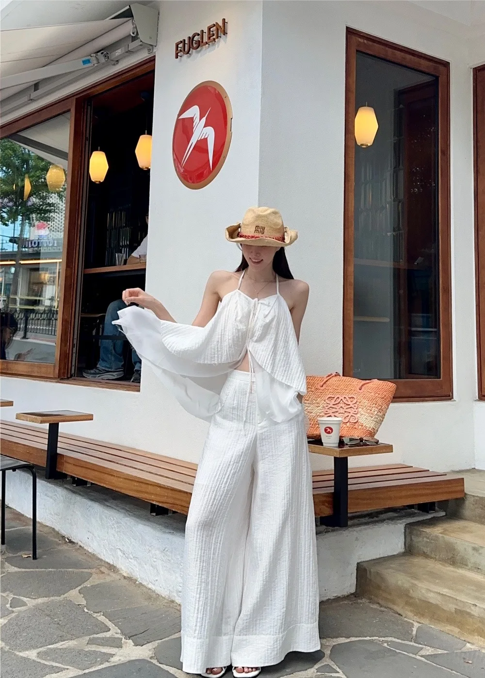 

Fashionable Uneven Dongda Gate Women's Set Long Sleeve round Neck Crop Top And Long Pants Summer Outfit Two-Piece Ensemble