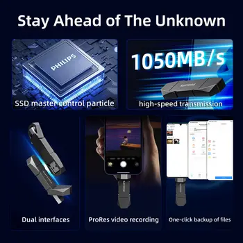 필립스 512GB 외장 SSD, 읽기/쓰기 속도 550MB/s, USB 3.2 Gen2 + USB C 듀얼 포트 플래시 드라이브, 휴대용 SSD 8 best sales 필립스 스피드프로 - №2