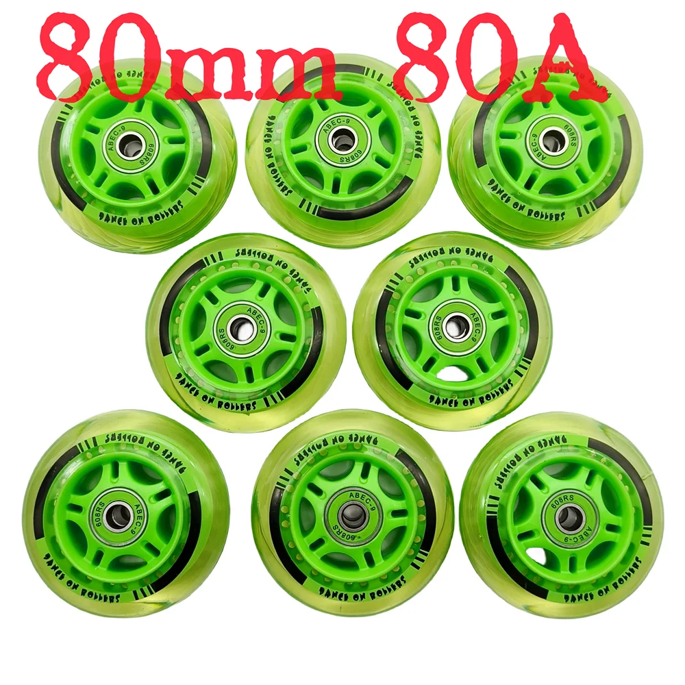 Frete grátis roda de skate verde roda transparente 80mm 80a 8 rodas/lote