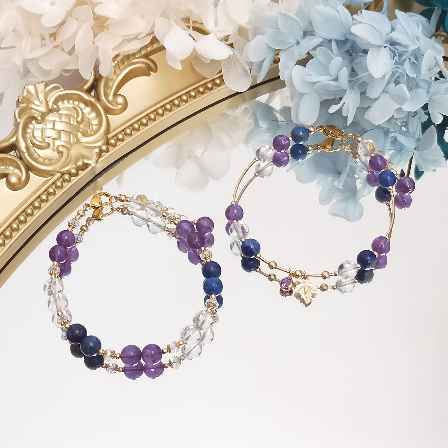 

Lii Ji Amethyst Clear Quartz Lapis Lazuli 14K Gold Filled Charms Bracelet Handmade Bohe Fashion Jewelry For Female