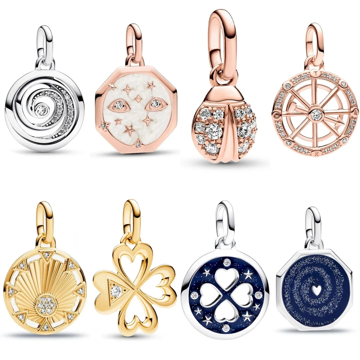 ME Series 925 Sterling Silver ME Chained Four-leaf Clover Compass Blue Heart Vortex Charm Fit Original Bracelet Accessories