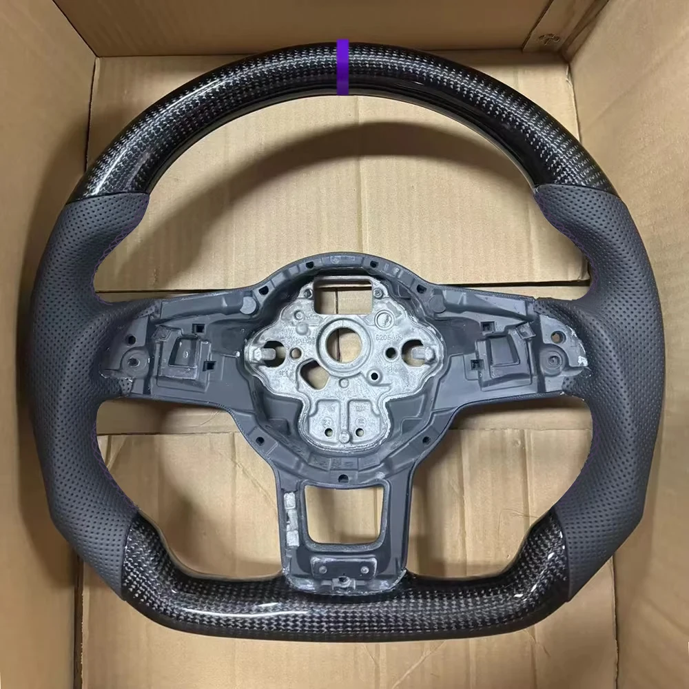 For VW Golf MK7 7.5 GTI GTD GTE R 2013-2020 Polo GTI Tiguan Passat DSG Carbon Fiber Steering Wheel Punched leather
