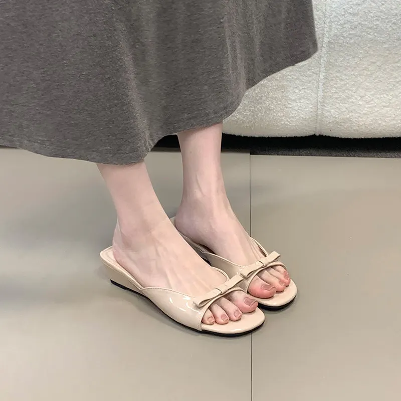 2026 New Polka Dot Wedges Heels Women Slippers Fashion Open Toe Butterfly-knot Party Dress Slide Summer Outdoor Daily Wear Shoes - view 5