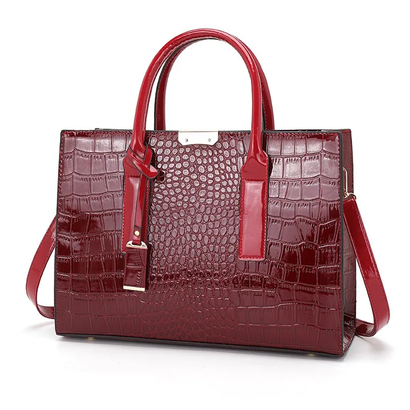 2022 Luxury Patent Leather Handbags for Women Alligator Patterrn Designer Female Shoulder Crossbody Bag Ladies Formal Dinner Sac