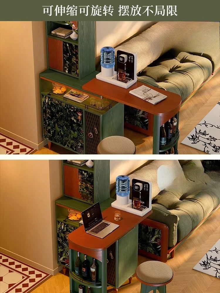 Bar counter, living room sofa, partition cabinet, medieval ash wood household telescopic bar counter, tea cabinet