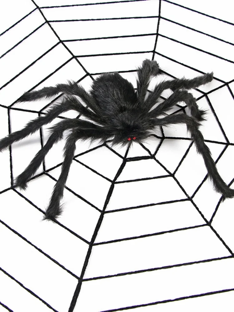 Halloween-Riesenspinne, Halloween-Dekoration für drinnen und draußen, gruselige Requisiten, große, gruselige, lebensechte Plüsch-Fake-Spinne, dehnbares Spinnennetz-Dekor – Detail 7