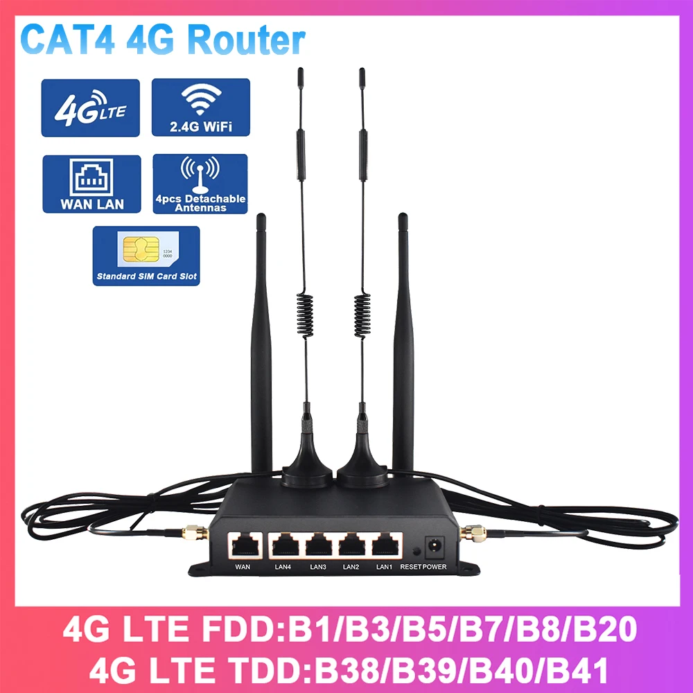 KuWFi CAT4 4G LTE Router 300Mbps Wireless WiFi Router 4pcs Detachable Antennas with WAN LAN RJ45 Port AP Repeater Mode USIM Slot