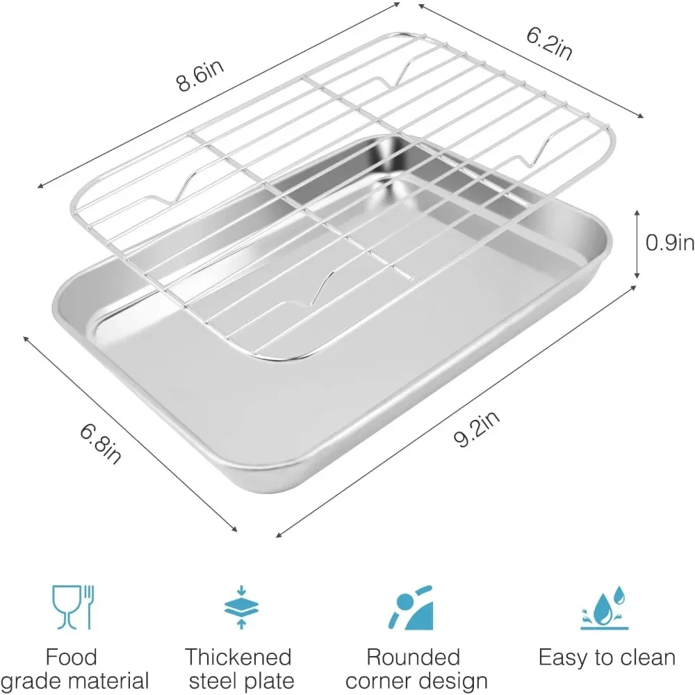 1 Set of Stainless Steel Baking Tray and Net Tray Set Biscuit with Cooling Rack Toaster Oven Tray Accessory 23*17.5cm