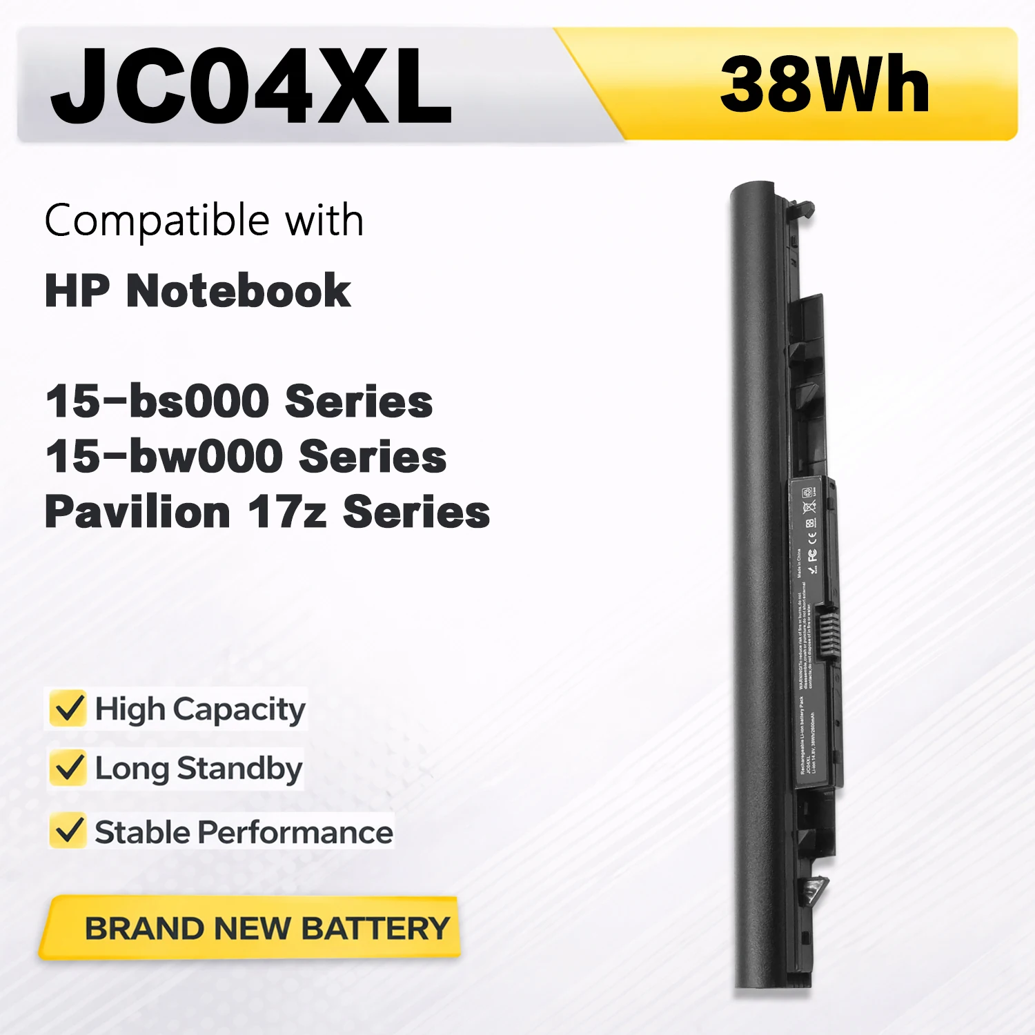 

Аккумулятор PowerHub JC04XL для ноутбуков HP серий 15 и 17, модели 15-BS, 15-BW, 17z, HSTNN-DB8E, 919700-850, 38 Вт·ч, 14.8 В