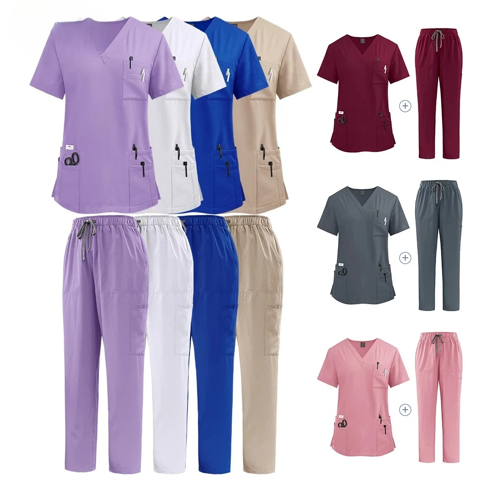 

Hot Sales Nurses Hospital Uniforms Two Piece Stretch Straight Pants Scrubs Suits Nursing Articles Women Scrubs Spa Uniforms Sets