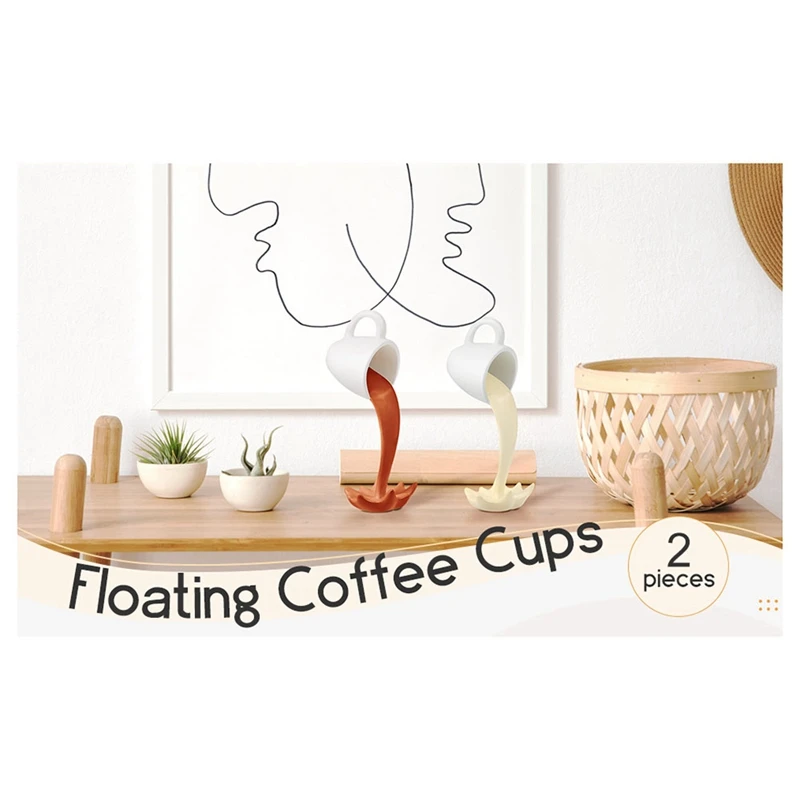

B62B-2 Pieces Floating Coffee Cups Coffee Bar Accessories Funny Pouring Spilling Splash Coffee Mugs Sculpture Art
