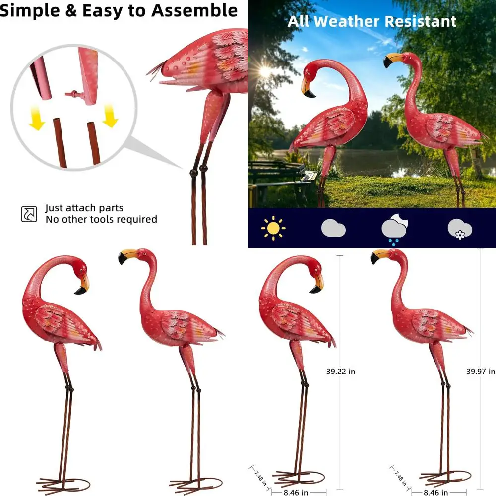 

Pair of 40 Tall Weather-Resistant Outdoor Flamingo Statues for Lawn and Pool Area Decor