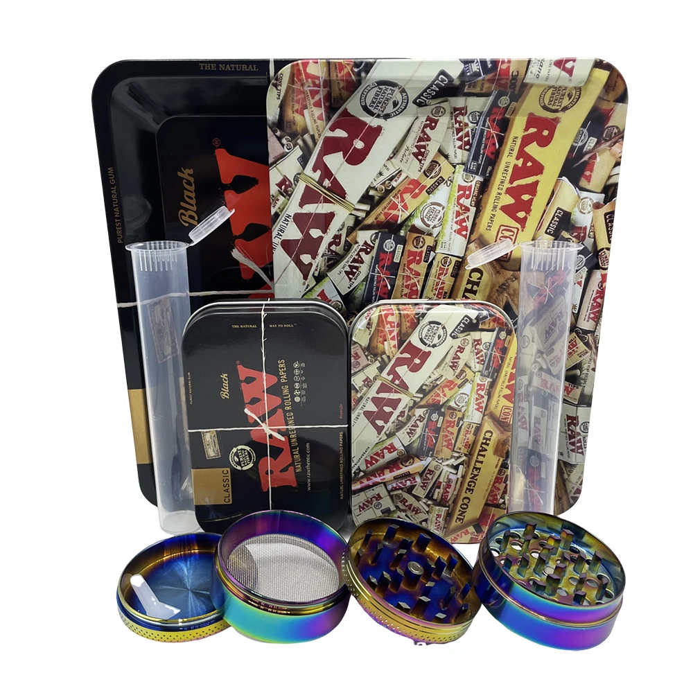 5 unids/set 116mm caja de tubo de almacenamiento de tabaco de plástico contenedor bandeja rodante de Metal molinillo de hierba trituradora de humo a base de hierbas Kit para fumar