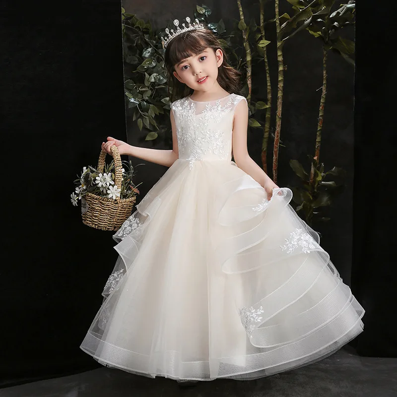 Vestido de aniversário longo de lantejoulas infantil, menina flor branca, vestido de baile de casamento, vestido princesa menina, vestidos infantis, bebê, laço