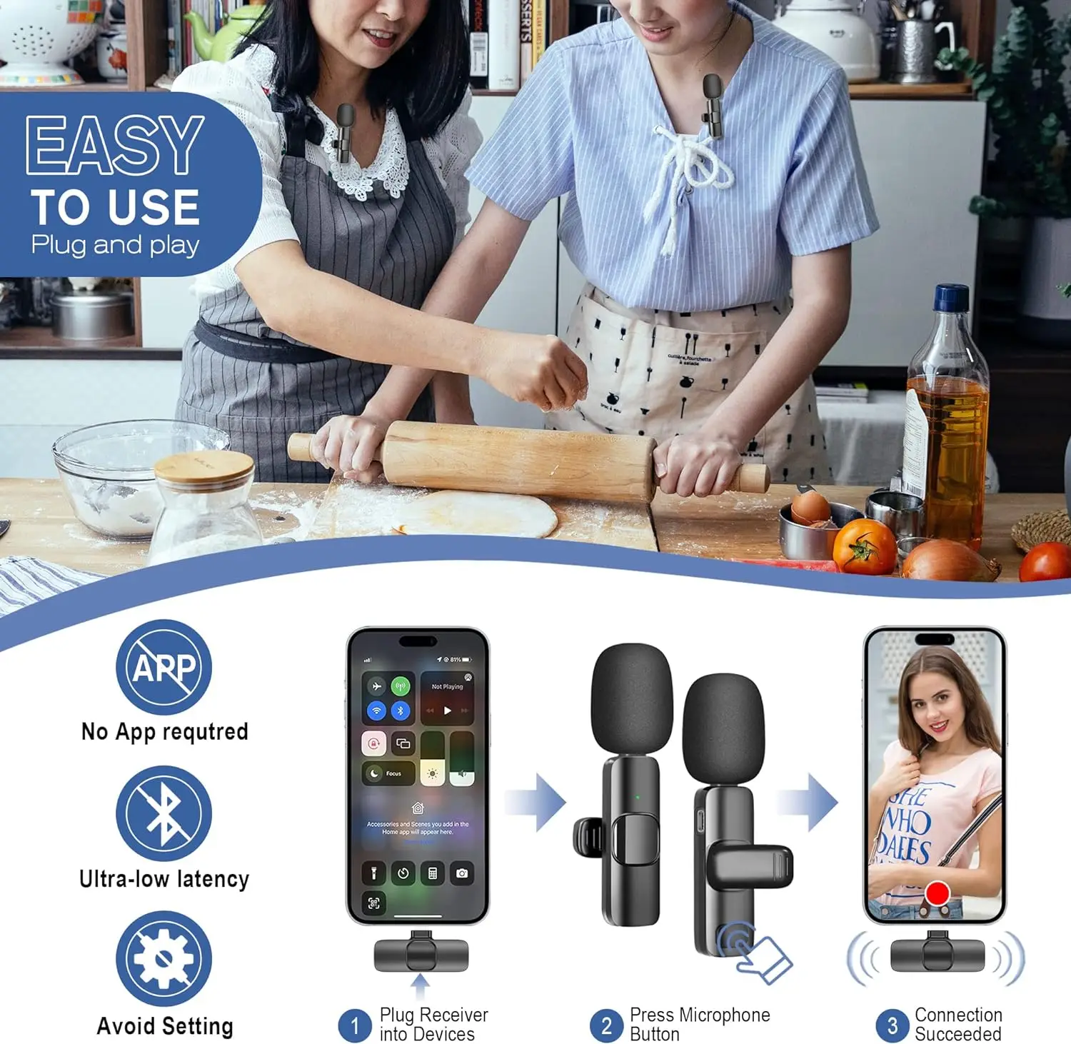 Microfono da bavero wireless compatto - Mini microfono con cancellazione del rumore per giochi in streaming live Registrazione YouTube Altoparlante megafono