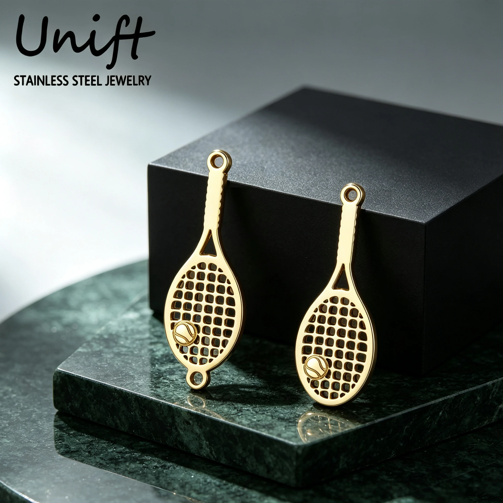 Unift 1/3/5PCS Tennis Racket Charms Stainless Steel Tennis Racket Pendant Necklace Bracelet DIY Sports Jewelry Making Wholesale
